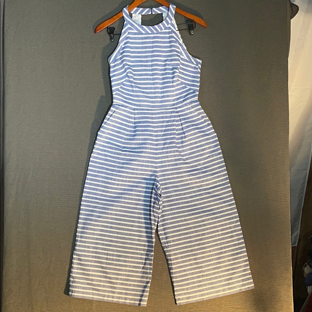 1901 Blue and White Striped Cropped‎ Romper
